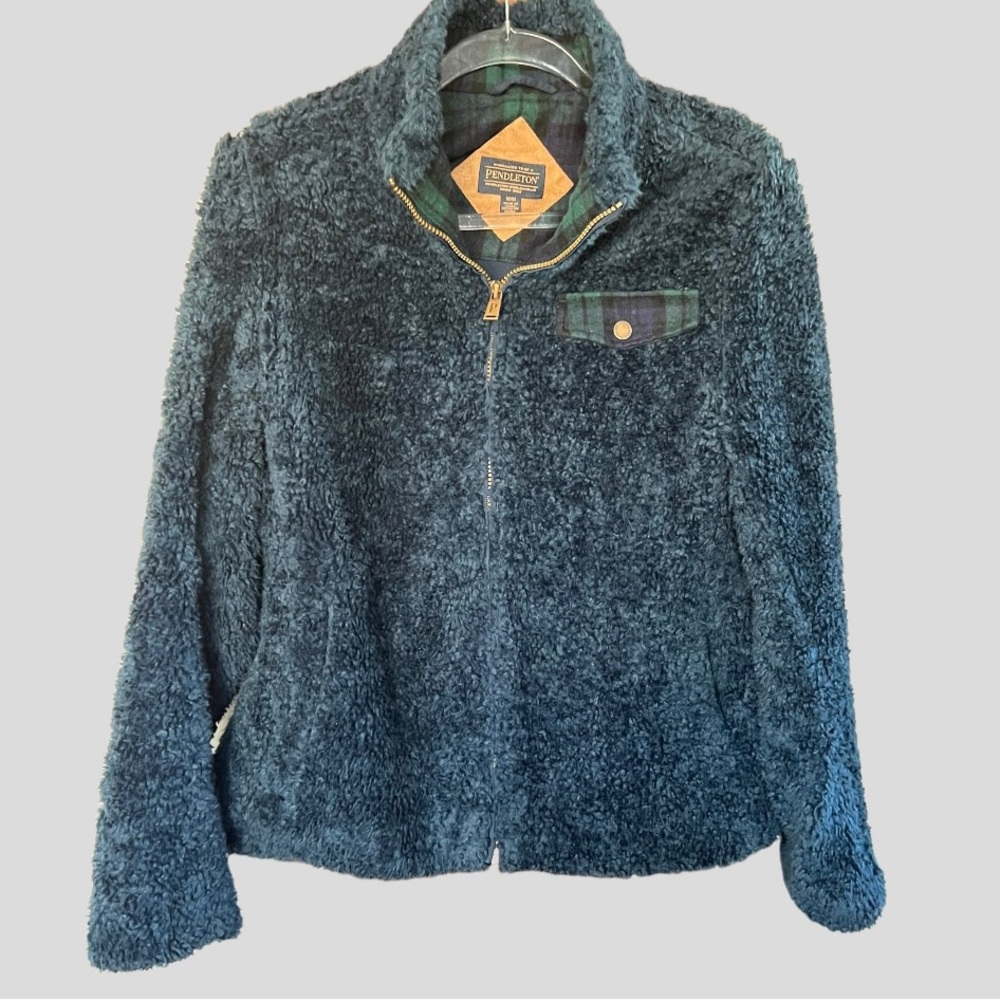 Pendleton Zip Up Jacket in Blue with Plaid Detail | Size M